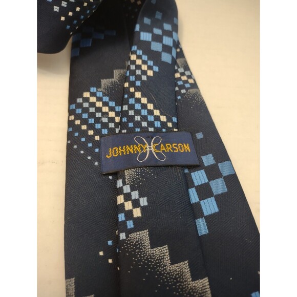 Johnny Carson Blue Geometric Polyester Necktie Vintage 70s Tie - Picture 3 of 7